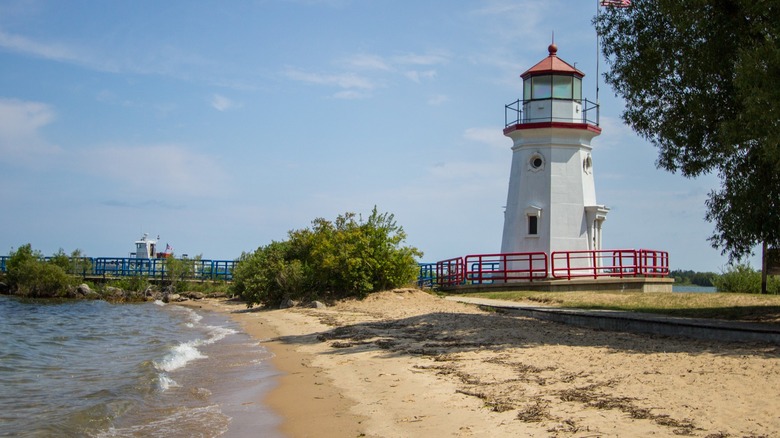 Cheboygan Crib Light on beach