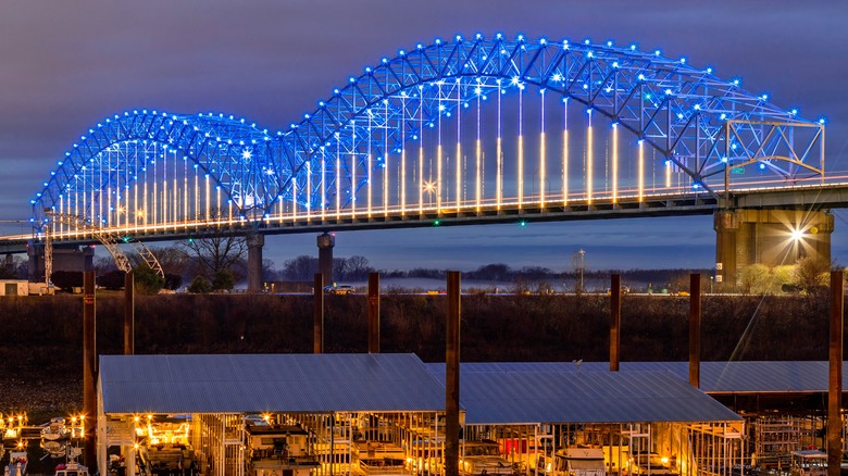 Hernando De Soto Bridge at night in Memphis