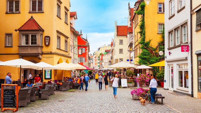 A street full of people in Lindau, Germany