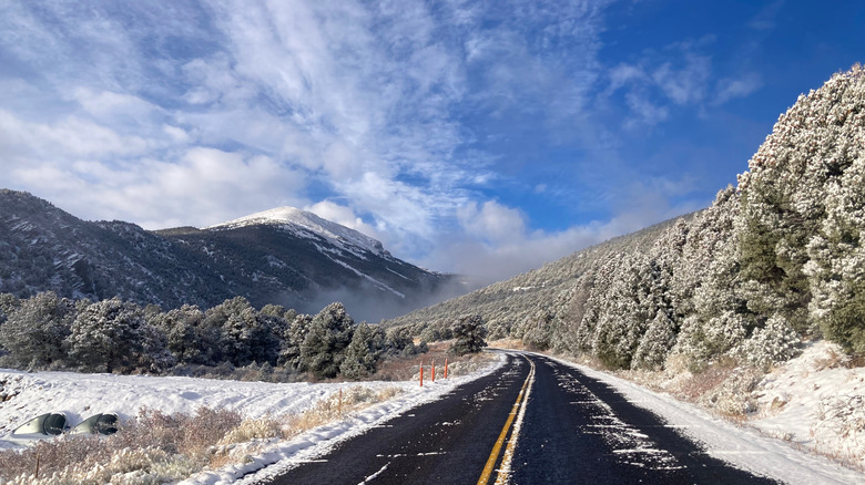 Snowy mountain views on Wheeler Peak Scenic Drive