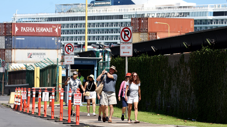 Cruise passengers at a Hawaiian port