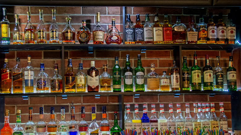 Colorful bottles of alcohol on a bar