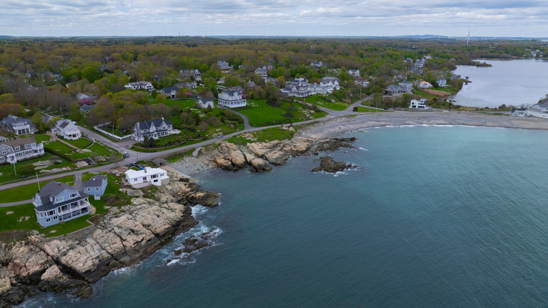 Aerial view of Black Rock Beach in Cohasset, Massachusetts