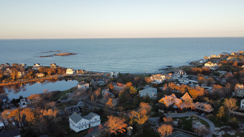 Aerial view of the waterfront in Cohasset, Massachusetts