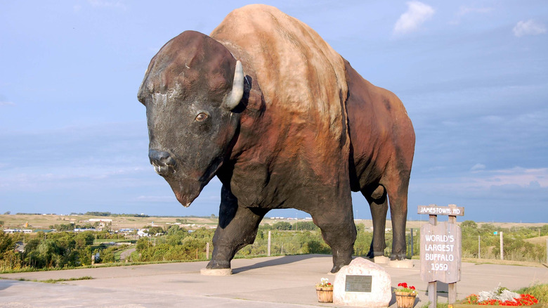 The world's largest buffalo monument in Jamestown, North Dakota