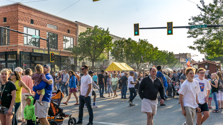 crowded street during a festival in Bozeman, Montana