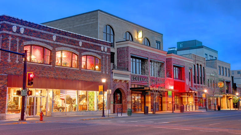 buildings in Bozeman, Montana at night