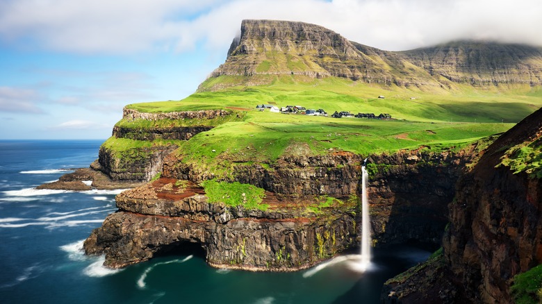 Múlafossur waterfall and remote village of Gásadalur