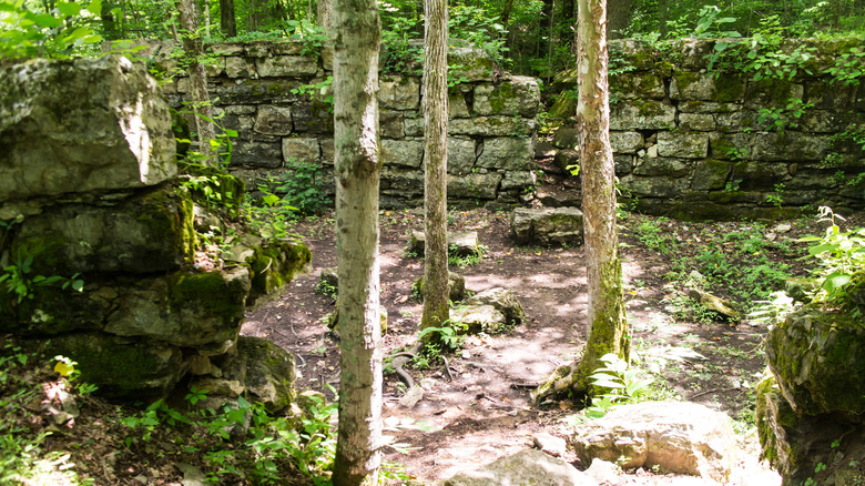 Stone architecture in the woods at Old Stone Fort State Archeological Park in Manchester, Tennessee