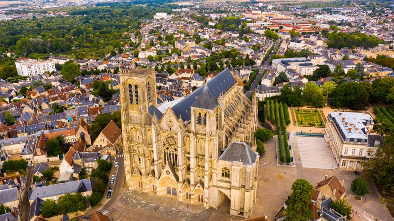 Aerial view of the city of Bourges with the famous cathedral in the center