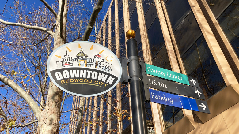 Downtown street signage in Redwood City, California