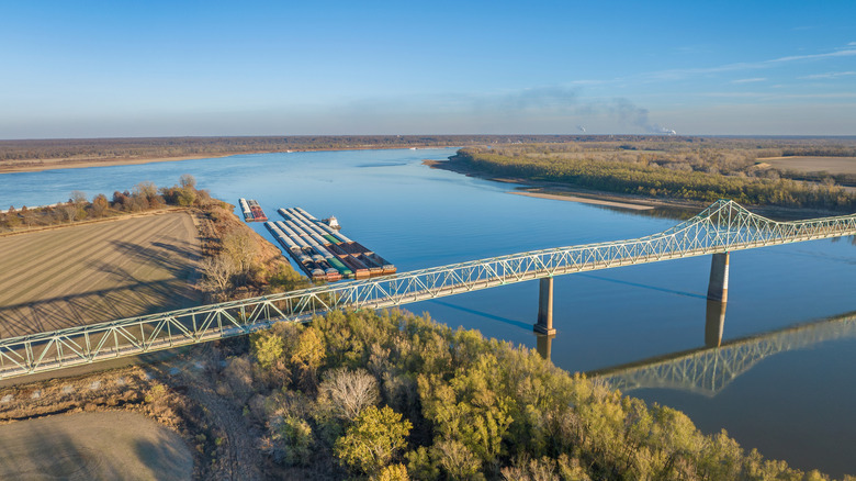 Barges in the river south of Cairo, IL