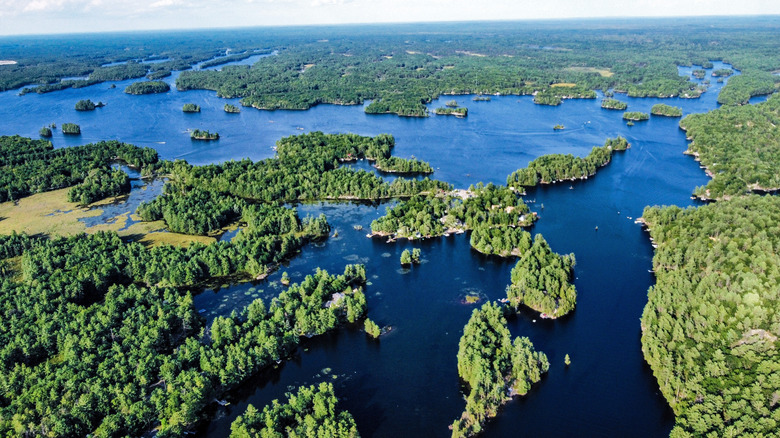 Aerial view of the Kawartha Lakes region in Ontario, Canada