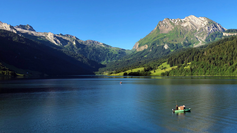 Fishing boats floating on Wägitalersee.