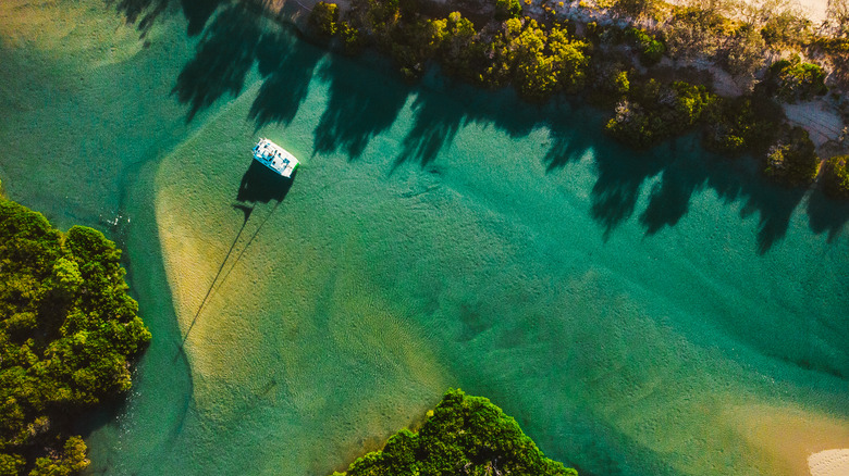 Aerial view of Great Keppel's forests and ocean, Queensland, Australia