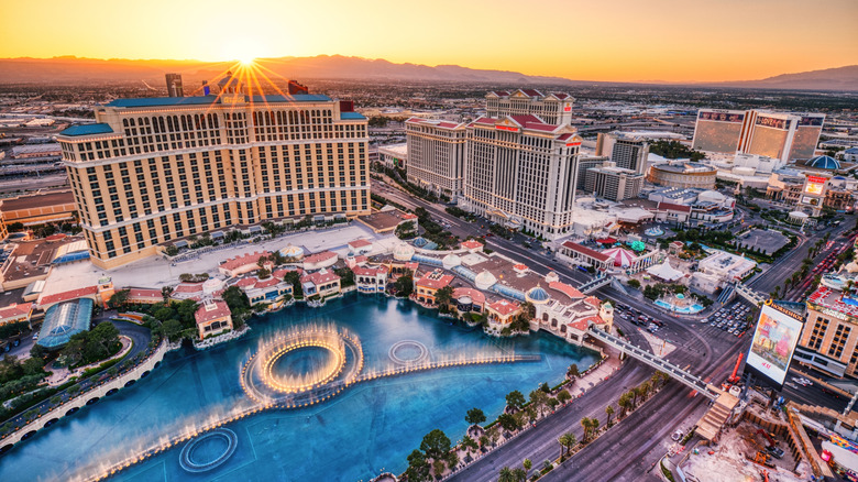 an aerial view of the Bellagio in Las Vegas