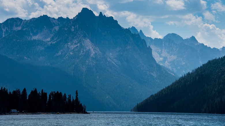 Jagged peaks above a lake