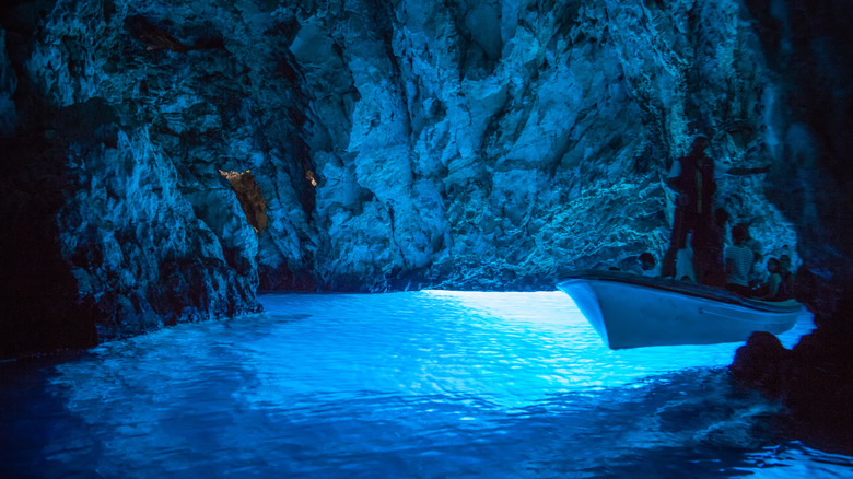 A boat inside the Blue Grotto in Capri