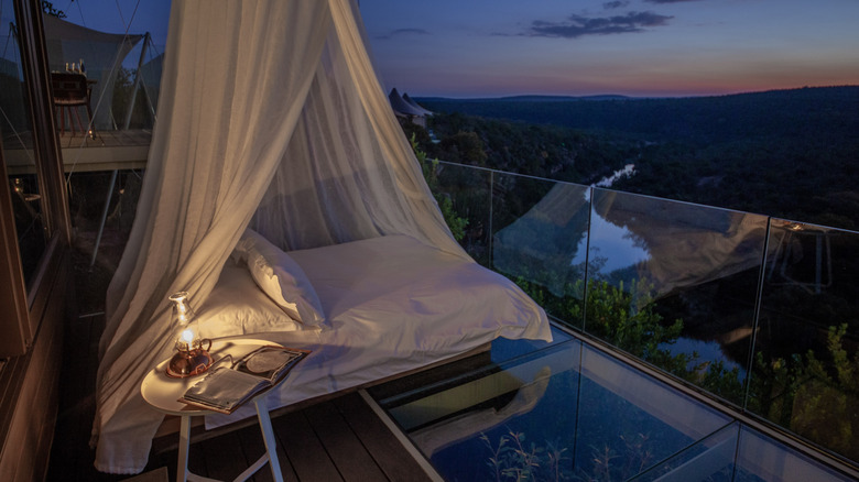 Night view of the sky bed at of Noka Camp, in the Lapalala Wilderness reserve in South Africa