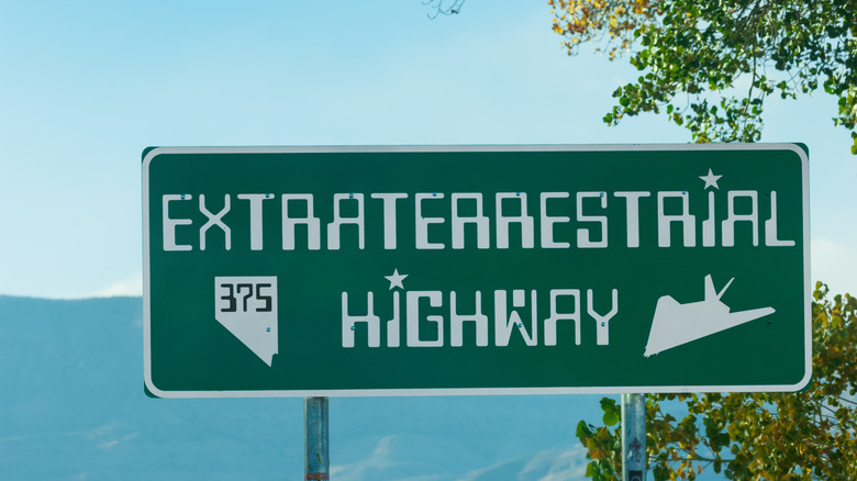 A sign for the Extraterrestrial Highway the leads to Area 51