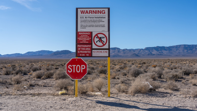 A replica of a U.S. Air Force Installation warning sign outside of Area 51