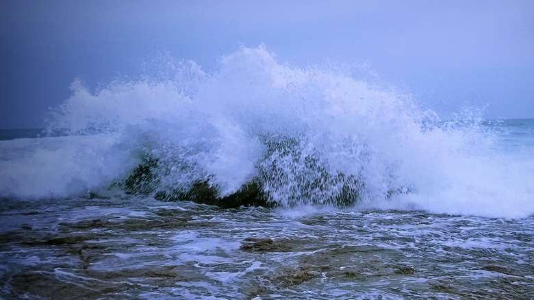 Sea surge hitting the shore