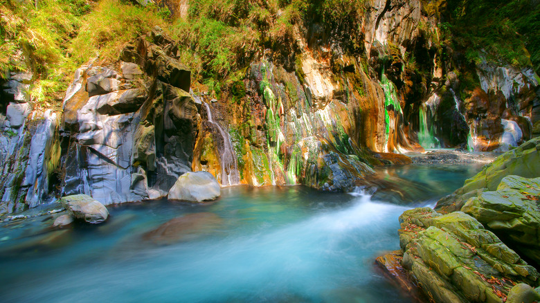 Moss-covered rocks at Lisong Hot Spring