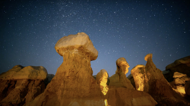 Paint Mines Interpretive Park hoodoos with night sky