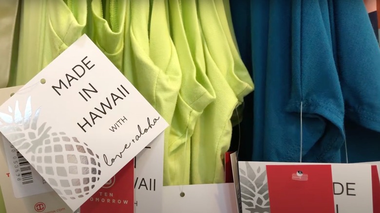 Clothing with "Made in Hawaii" tag