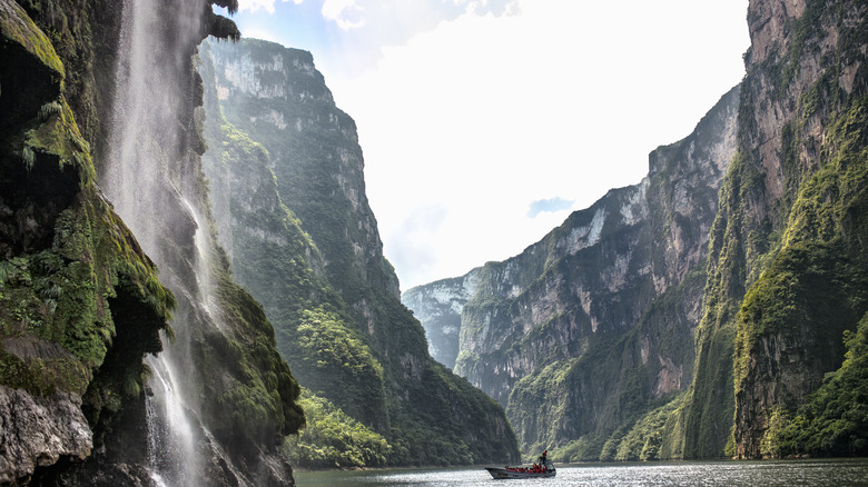 Towering cliffs and waterfall of the Sumidero Canyon