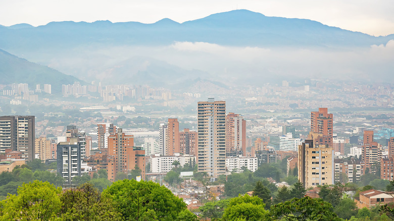 View of the mountains, trees, and cityscape of Medellin, Colombia