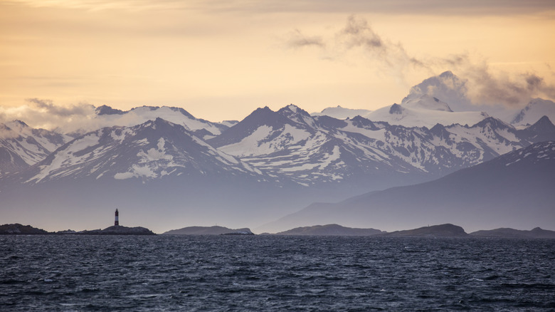 Sun setting over mountains in Ushuaia, Tierra del Fuego