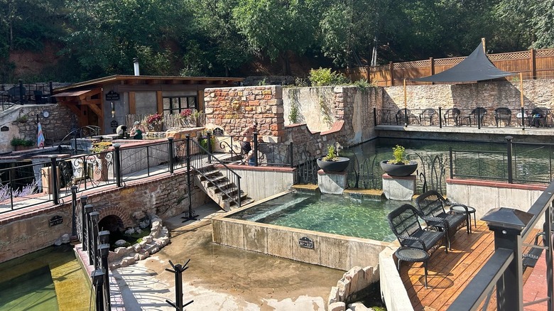 Thermal hot spring pools aerial view