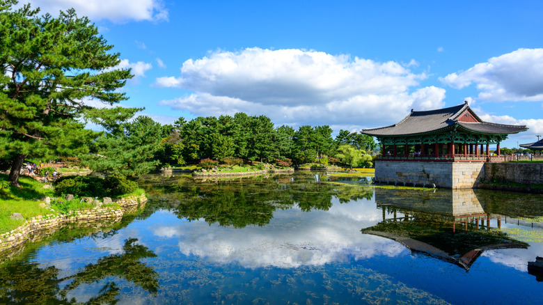 Wolji Pond, an artificial pond near Donnung Palace in Gyeongju, South Korea