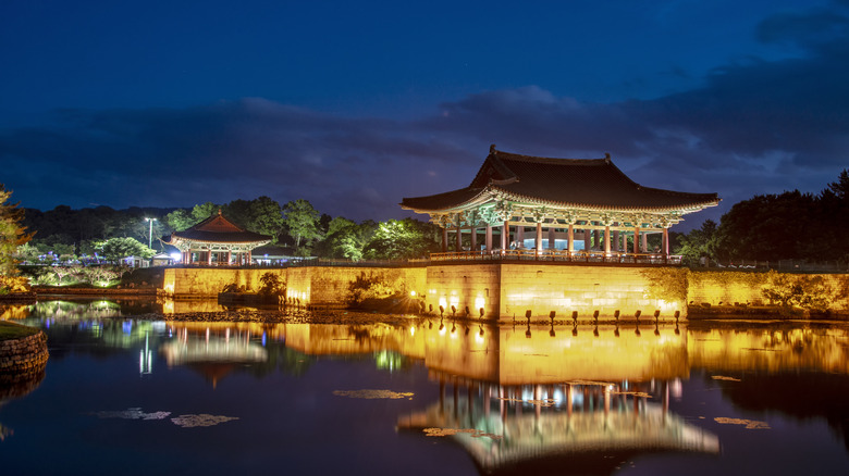 Gyeongju, a city in southeastern South Korea, lit up at night