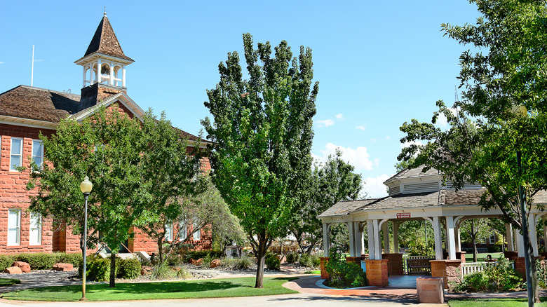 Trees and buildings at Town Square Park in St. George, Utah