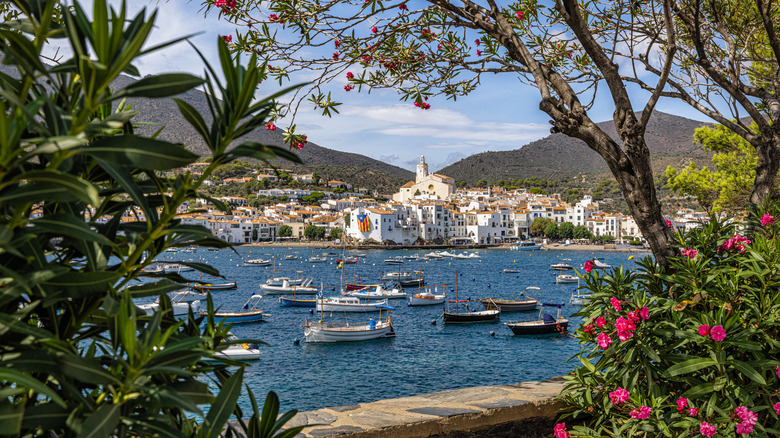 view of cadaqués through floral garden