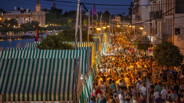 The crowded streets of Seville, Spain, during a festival