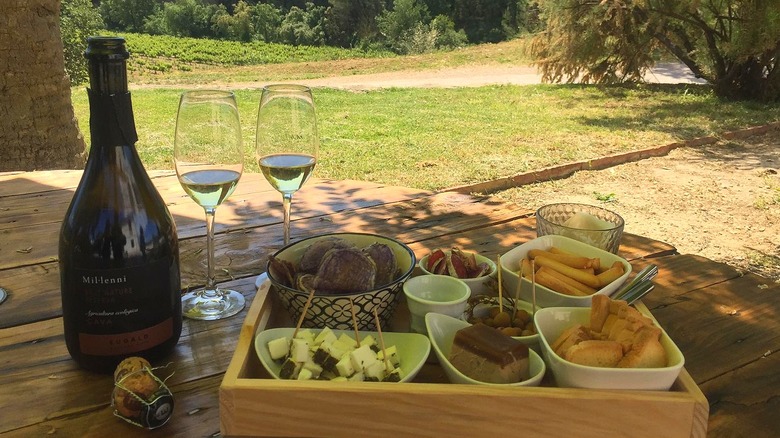 Wine and charcuterie board at Celler Eudald Massana