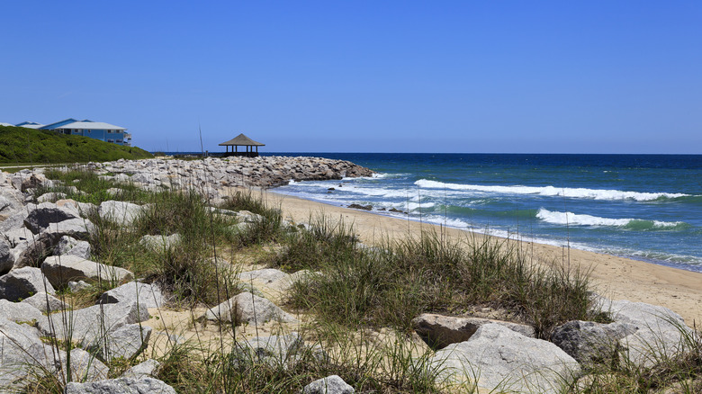 Calm beach near the ocean at Fort Fisher State Recreation Area in North Carolina