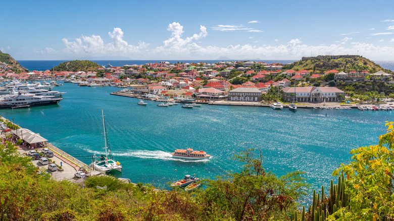 View of the harbor in Gustavia, St. Barts with ships