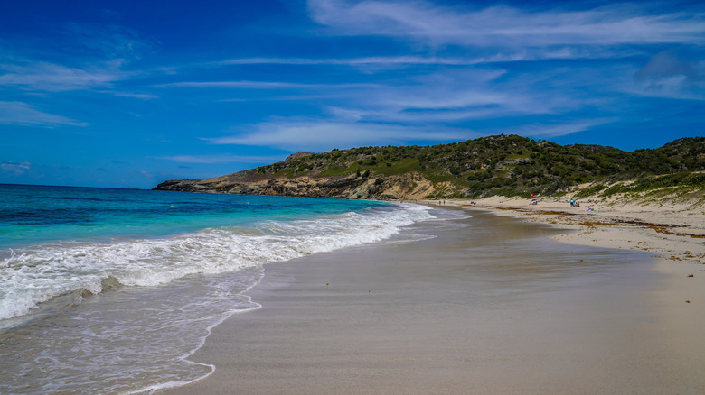 The view of Saline Beach on a clear day.