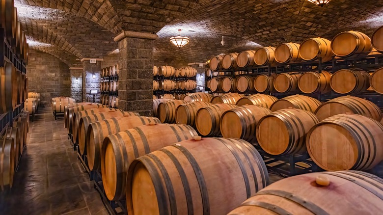 oak barrels in winery