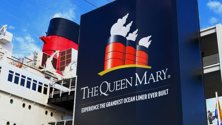 Queen Mary signage near entrance in Long Beach, California