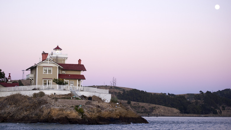 The East Brother Light Station, a California lighthouse, at dusk