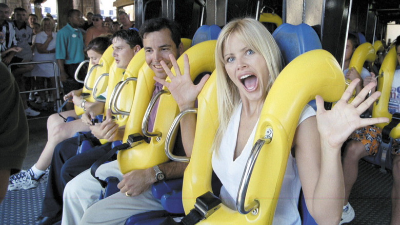 Actress Gena Lee Nolin posing on a ride at Busch Gardens, Tampa