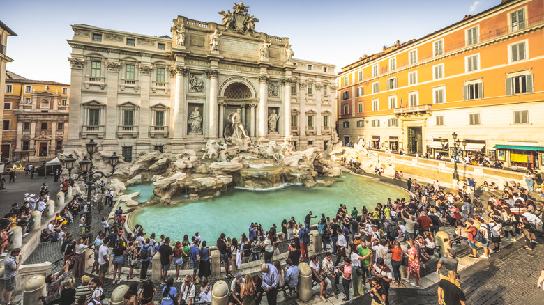 Crowds in front of Trevi Fountain