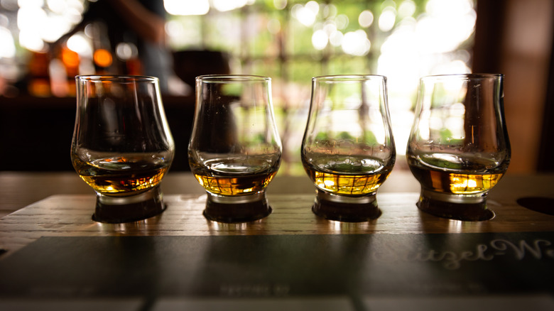 Bourbon flight served at a Kentucky tasting