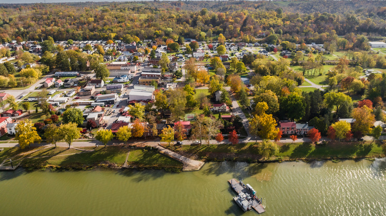 Ariel view of Augusta, Kentucky and the Ohio River