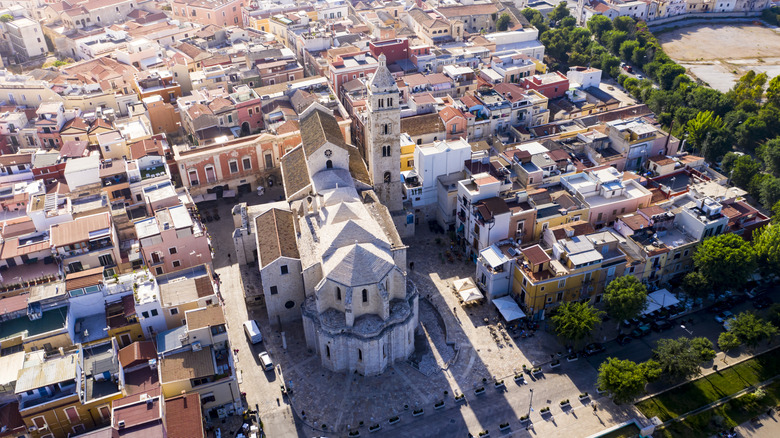 Ariel view of the cathedral and historic center of Barletta, Italy